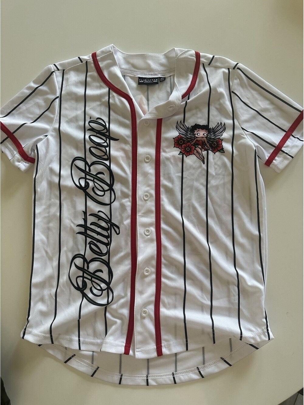 Betty Boop Baseball Jersey XS White Pinstripe “Attitude Is Everything” Fleischer